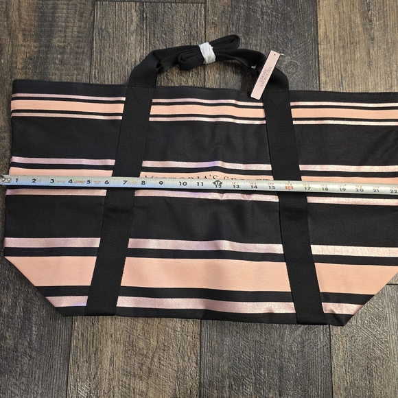🩷NEW Victoria's Secret Black and Pink Striped Tote Bag - Picture 3 of 6